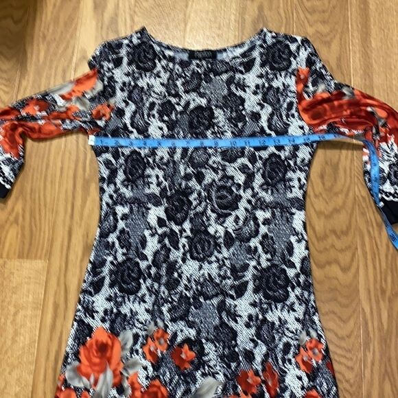 Papillon Women’s Black Floral Red Rose Long Sleeve Midi Dress (Size Small) - Picture 5 of 7